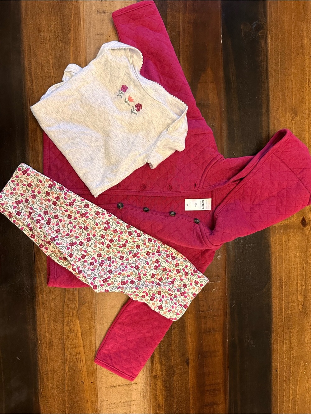 12M Quilted Cardigan, Bodysuit & Floral Pants—Carter's Child of Mine 3 Piece Set